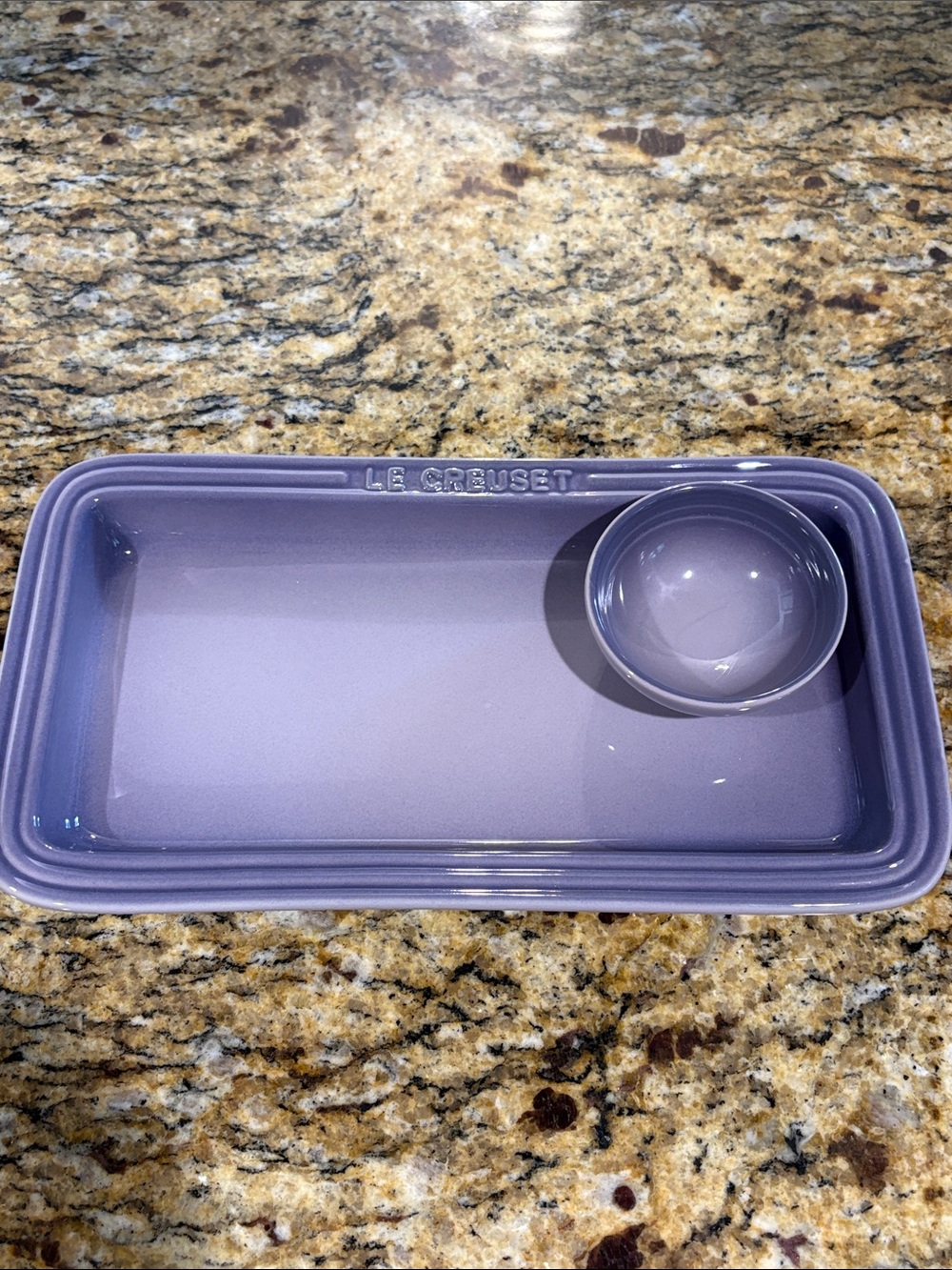 Le Creuset Rectangular Serving Platter with Pinch Bowl, Blue Bell Purple